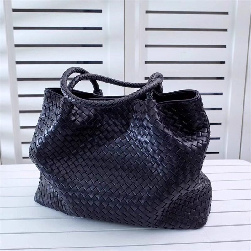 Italy Lambskin Leather Tote, Large Intrecciato Leather Bag, Classic Elegant Tote in Trendy, Designer Bag, Gift to Her