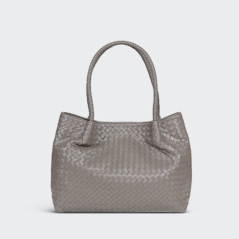 Italy Lambskin Leather Tote, Large Intrecciato Leather Bag, Classic Elegant Tote in Trendy, Designer Bag, Gift to Her
