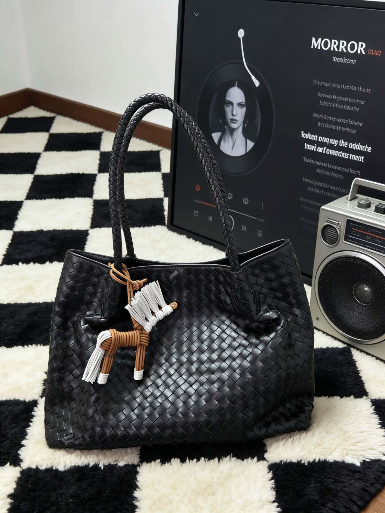 Italy Lambskin Leather Tote, Large Intrecciato Leather Bag, Classic Elegant Tote in Trendy, Designer Bag, Gift to Her