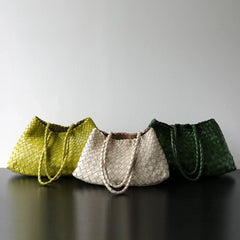 Italian Leather Woven Hobo Bag | Full Grain Summer basket-style weave Bag | Handcrafted Trapezoid Woven Shoulder Bag