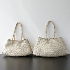 Italian Leather Woven Hobo Bag | Full Grain Summer basket-style weave Bag | Handcrafted Trapezoid Woven Shoulder Bag