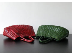 Italian Leather Woven Hobo Bag | Full Grain Summer basket-style weave Bag | Handcrafted Trapezoid Woven Shoulder Bag