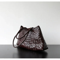 Italian Leather Woven Hobo Bag | Full Grain Summer basket-style weave Bag | Handcrafted Trapezoid Woven Shoulder Bag