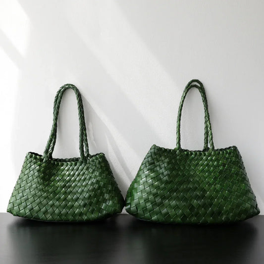 Italian Leather Woven Hobo Bag | Full Grain Summer basket-style weave Bag | Handcrafted Trapezoid Woven Shoulder Bag