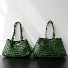 Italian Leather Woven Hobo Bag | Full Grain Summer basket-style weave Bag | Handcrafted Trapezoid Woven Shoulder Bag