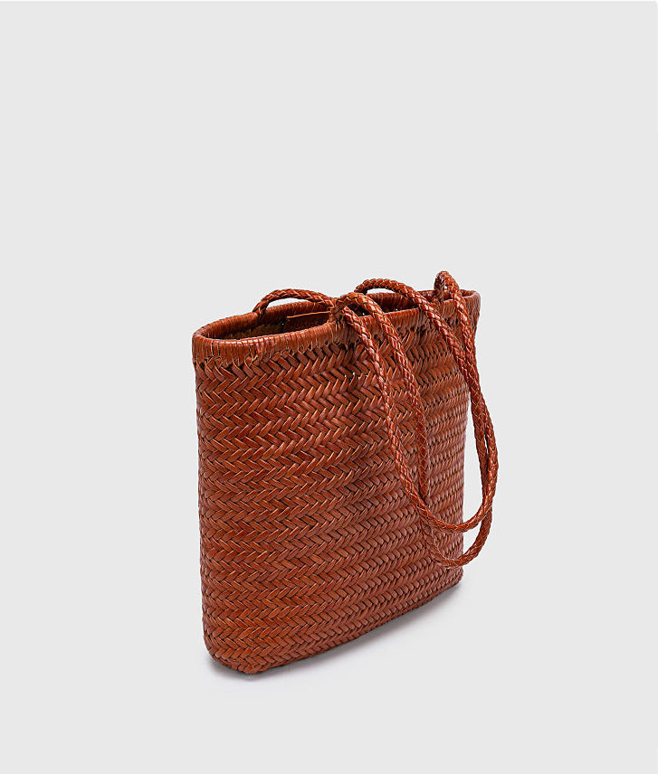Italy Leather Woven Hobo Rectangle Tote Bag, Summer Beach Bag, Full Grain Leather Triple Jump Bamboo HandBag, Handcrafted Basket Bag