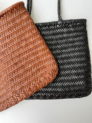Italy Leather Woven Hobo Rectangle Tote Bag, Summer Beach Bag, Full Grain Leather Triple Jump Bamboo HandBag, Handcrafted Basket Bag