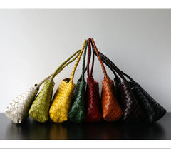 Italy Woven Leather Hobo Bag | Interwoven Summer Beach Bag, Full Grain Leather Triple Jump Bamboo HandBag, Black Leather Hobo Bag