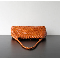 Italy Woven Leather Hobo Bag | Interwoven Summer Beach Bag, Full Grain Leather Triple Jump Bamboo HandBag, Black Leather Hobo Bag