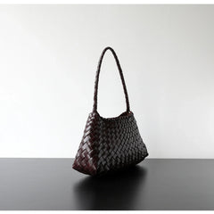 Italy Woven Leather Hobo Bag | Interwoven Summer Beach Bag, Full Grain Leather Triple Jump Bamboo HandBag, Black Leather Hobo Bag
