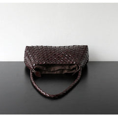 Italy Woven Leather Hobo Bag | Interwoven Summer Beach Bag, Full Grain Leather Triple Jump Bamboo HandBag, Black Leather Hobo Bag