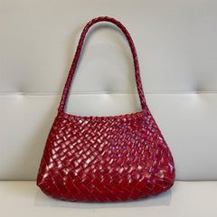 Italy Woven Leather Hobo Bag | Interwoven Summer Beach Bag, Full Grain Leather Triple Jump Bamboo HandBag, Black Leather Hobo Bag