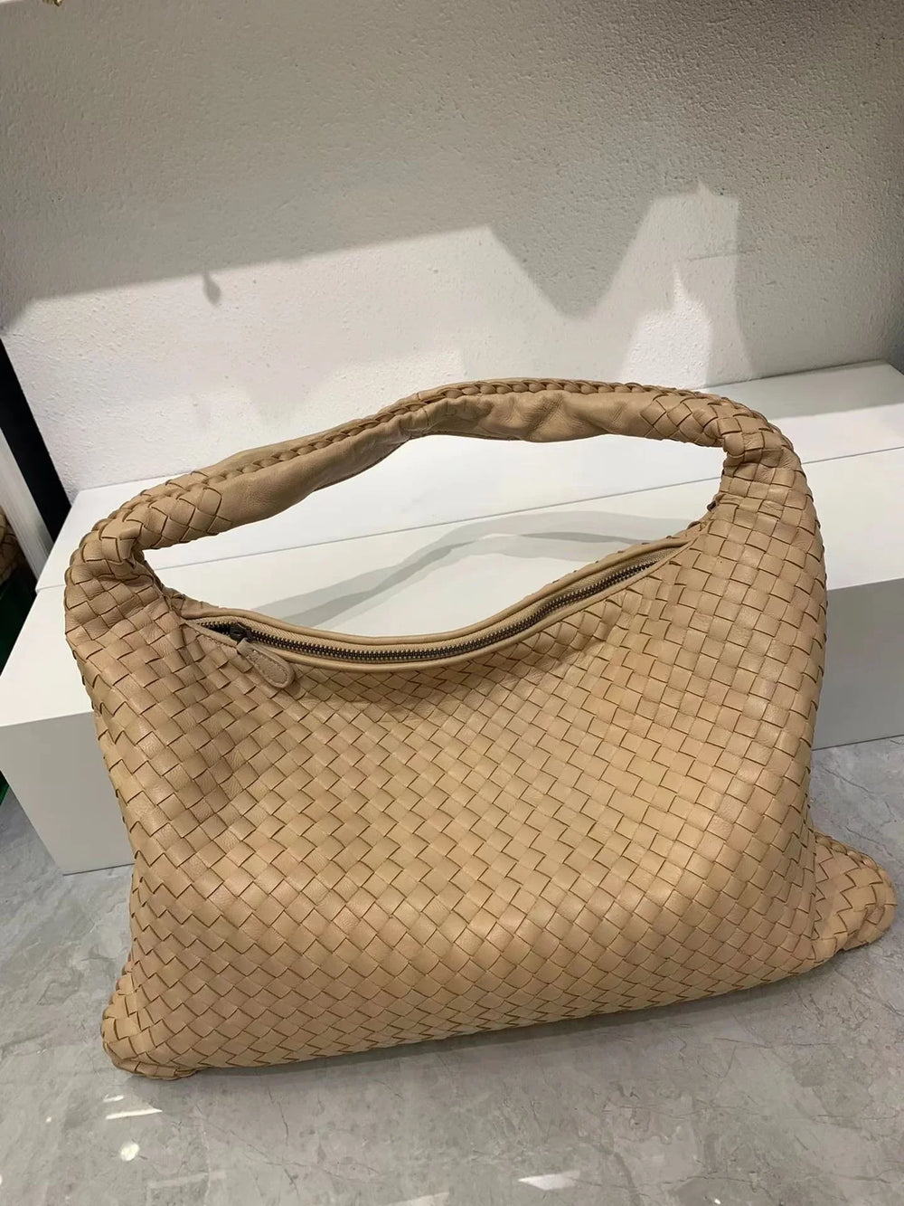 Lambskin Hobo Bag | Italian Leather Handbag | Large Handwoven Laptop Bag, Woven Dumpling Bag, Leather Tote Bag, Black, Blue Working Bag