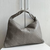 Lambskin Hobo Bag | Italian Leather Handbag | Large Handwoven Laptop Bag, Woven Dumpling Bag, Leather Tote Bag, Black, Blue Working Bag