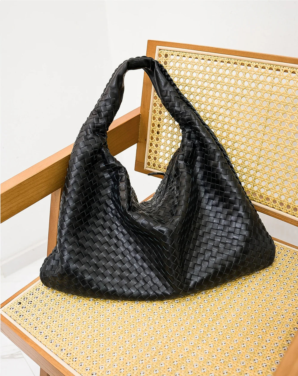 Lambskin Hobo Bag | Italian Leather Handbag | Large Handwoven Laptop Bag, Woven Dumpling Bag, Leather Tote Bag, Black, Blue Working Bag