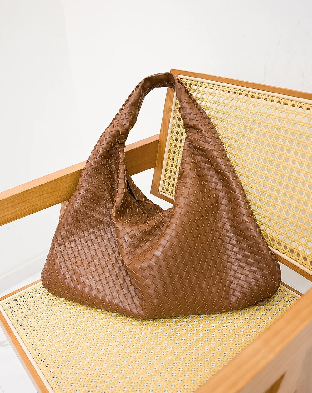 Lambskin Hobo Bag | Italian Leather Handbag | Large Handwoven Laptop Bag, Woven Dumpling Bag, Leather Tote Bag, Black, Blue Working Bag