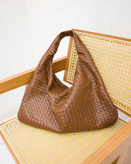 Lambskin Hobo Bag | Italian Leather Handbag | Large Handwoven Laptop Bag, Woven Dumpling Bag,  Leather Tote Bag, Black, Blue Working Bag