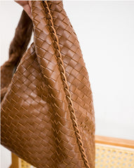 Lambskin Hobo Bag | Italian Leather Handbag | Large Handwoven Laptop Bag, Woven Dumpling Bag,  Leather Tote Bag, Black, Blue Working Bag