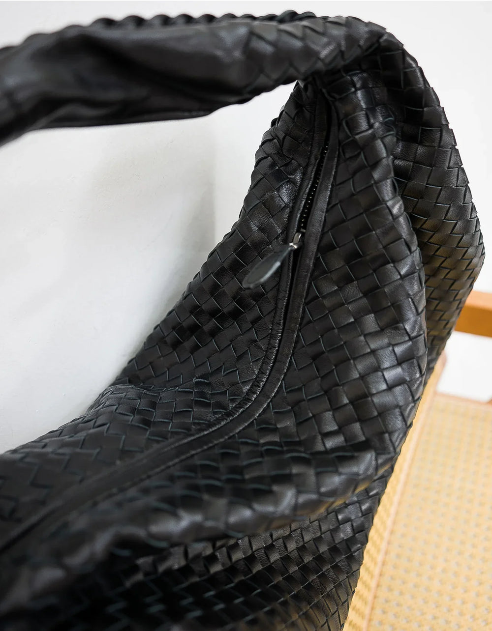 Lambskin Hobo Bag | Italian Leather Handbag | Large Handwoven Laptop Bag, Woven Dumpling Bag, Leather Tote Bag, Black, Blue Working Bag