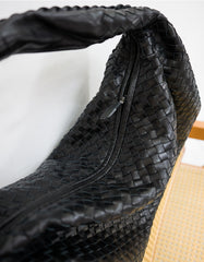 Lambskin Hobo Bag | Italian Leather Handbag | Large Handwoven Laptop Bag, Woven Dumpling Bag,  Leather Tote Bag, Black, Blue Working Bag