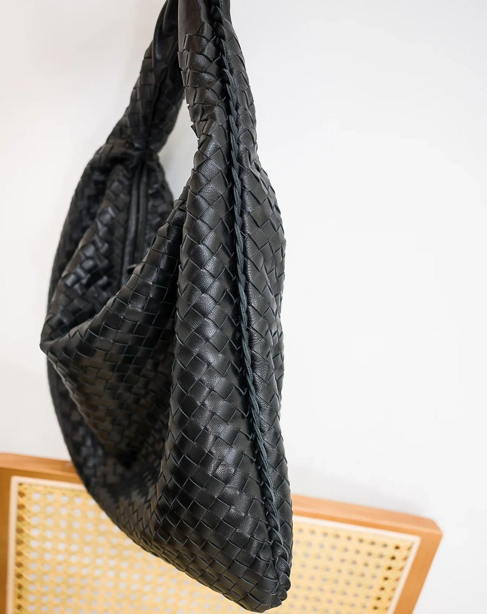Lambskin Hobo Bag | Italian Leather Handbag | Large Handwoven Laptop Bag, Woven Dumpling Bag, Leather Tote Bag, Black, Blue Working Bag