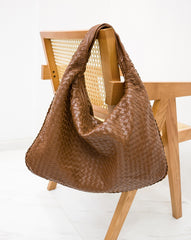 Lambskin Hobo Bag | Italian Leather Handbag | Large Handwoven Laptop Bag, Woven Dumpling Bag,  Leather Tote Bag, Black, Blue Working Bag