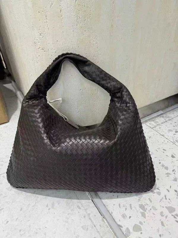 Lambskin Hobo Bag | Italian Leather Handbag | Large Handwoven Laptop Bag, Woven Dumpling Bag, Leather Tote Bag, Black, Blue Working Bag