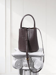 Lambskin Leather Bucket Bag Handwoven, Small Shoulder Bag,  Woven Purse Women Classic bag Crossbody Designer  Bag, Birthday Gift For Her