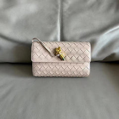 Lambskin Leather Knotted Intrecciato Evening Handbag | Woven Shoulder With Metal Buckle, Daily Fashion Designer Bag