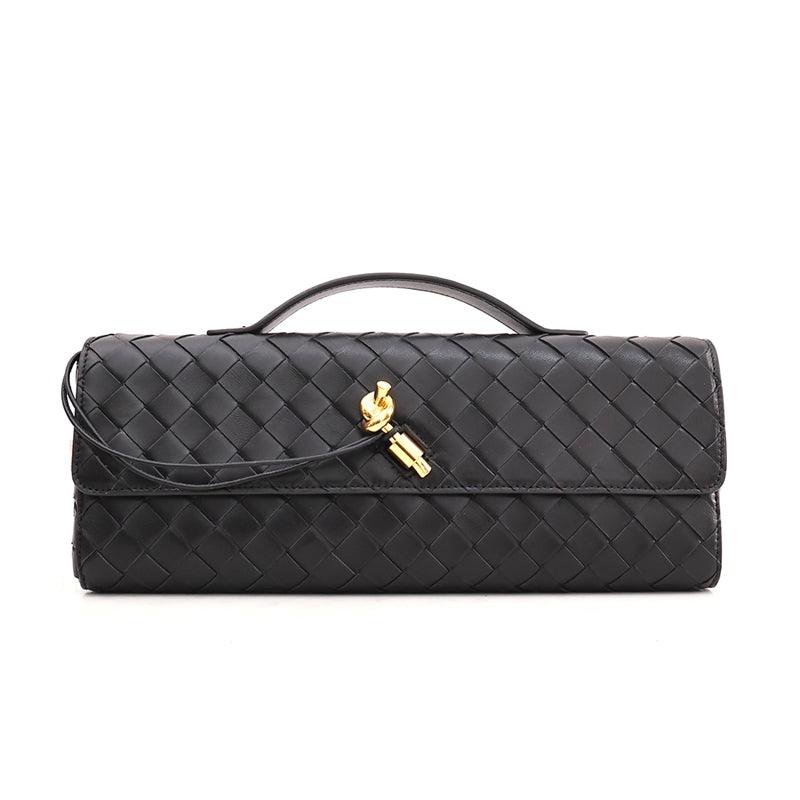 Lambskin Leather Knotted Intrecciato Evening Handbag | Woven Shoulder With Metal Buckle, Daily Fashion Designer Bag