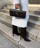 Lambskin Leather Knotted Intrecciato Evening Handbag | Woven Shoulder With Metal Buckle, Daily Fashion Designer Bag