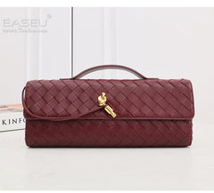Lambskin Leather Knotted Intrecciato Evening Handbag | Woven Shoulder With Metal Buckle, Daily Fashion Designer Bag