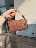 Lambskin Leather Woven Boston Bag, Mini Designer Bag, Leather Box Shoulder Bag, Classic Leather Handbag, Minimalist Genuine Leather Crossbody Purse