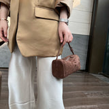 Lambskin Leather Woven Boston Bag, Mini Designer Bag, Leather Box Shoulder Bag, Classic Leather Handbag, Minimalist Genuine Leather Crossbody Purse