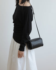 Lambskin Leather Woven Boston Bag, Mini Designer Bag, Leather Box Shoulder Bag, Classic Leather Handbag, Minimalist Genuine Leather Crossbody Purse