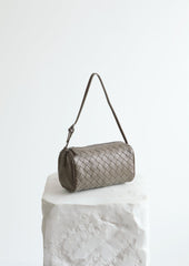Lambskin Leather Woven Boston Bag, Mini Designer Bag, Leather Box Shoulder Bag, Classic Leather Handbag, Minimalist Genuine Leather Crossbody Purse