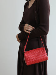 Lambskin Leather Woven Boston Bag, Mini Designer Bag, Leather Box Shoulder Bag, Classic Leather Handbag, Minimalist Genuine Leather Crossbody Purse