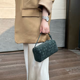 Lambskin Leather Woven Boston Bag, Mini Designer Bag, Leather Box Shoulder Bag, Classic Leather Handbag, Minimalist Genuine Leather Crossbody Purse