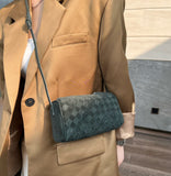 Lambskin Leather Woven Boston Bag, Mini Designer Bag, Leather Box Shoulder Bag, Classic Leather Handbag, Minimalist Genuine Leather Crossbody Purse