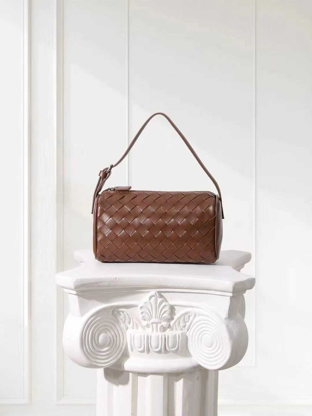 Lambskin Leather Woven Boston Bag, Mini Designer Bag, Leather Box Shoulder Bag, Classic Leather Handbag, Minimalist Genuine Leather Crossbody Purse