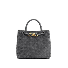 Lambskin Suede Leather Knotted Intrecciato Shoulder Bag | Woven Handbag With Metal Buckle, Daily Fashion Designer Bag, Woven Shoulder Purse