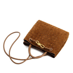 Lambskin Suede Leather Knotted Intrecciato Shoulder Bag | Woven Handbag With Metal Buckle, Daily Fashion Designer Bag, Woven Shoulder Purse