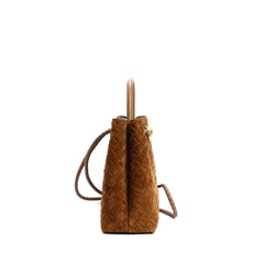 Lambskin Suede Leather Knotted Intrecciato Shoulder Bag | Woven Handbag With Metal Buckle, Daily Fashion Designer Bag, Woven Shoulder Purse