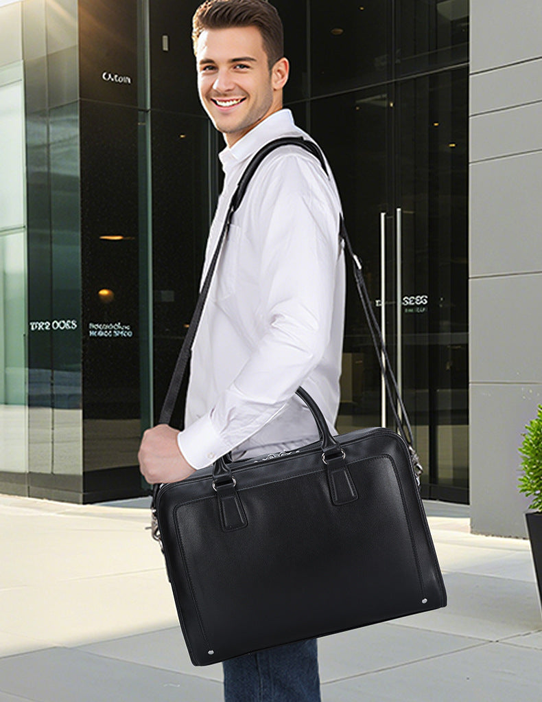 Large Cowhide Leather 17" Business Briefcase | Travel Messenger & Laptop Bag