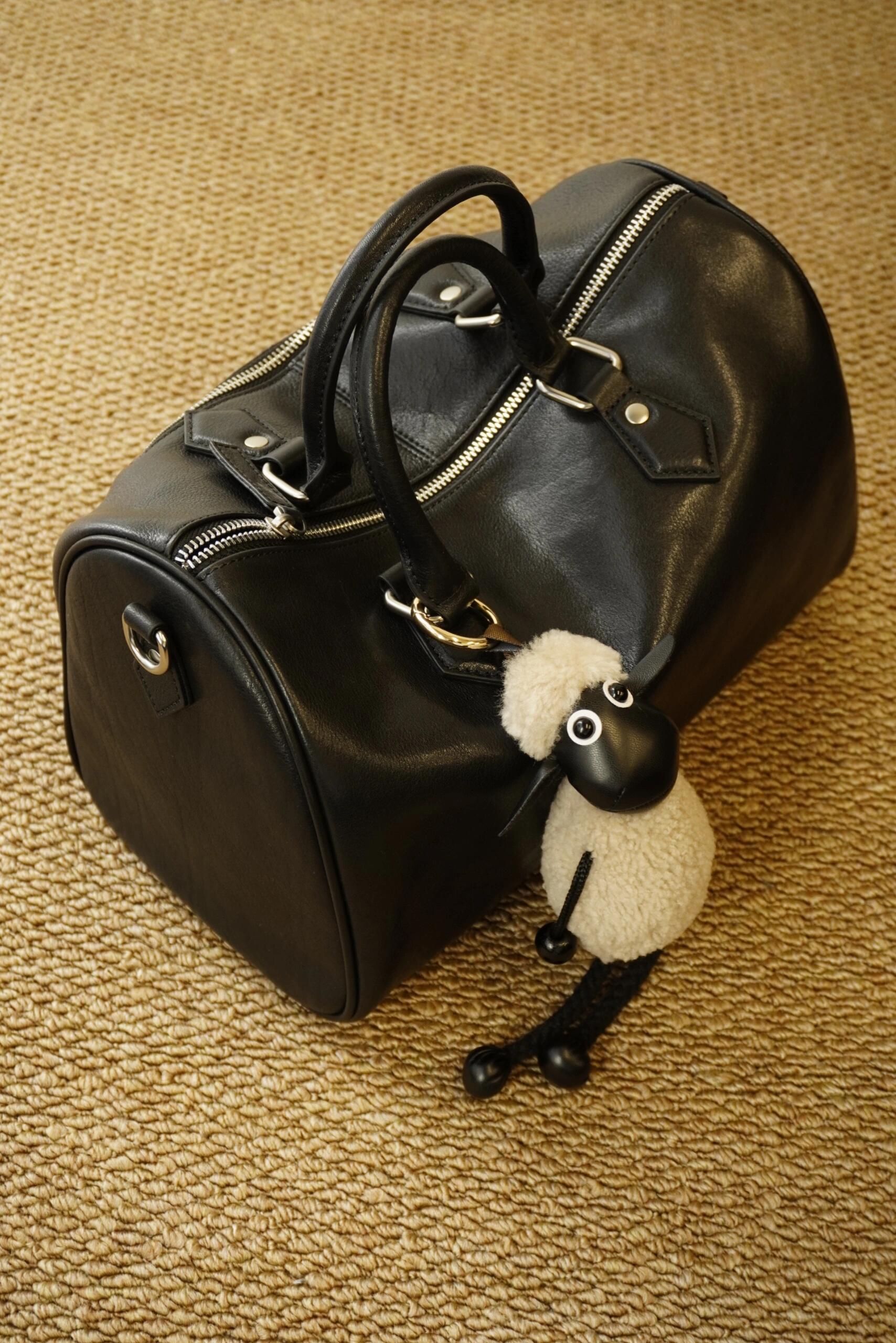Large Cowhide Leather Boston Bag, Vintage Matte Leather Crossbody & Commuter Satchel with Sheep Charm