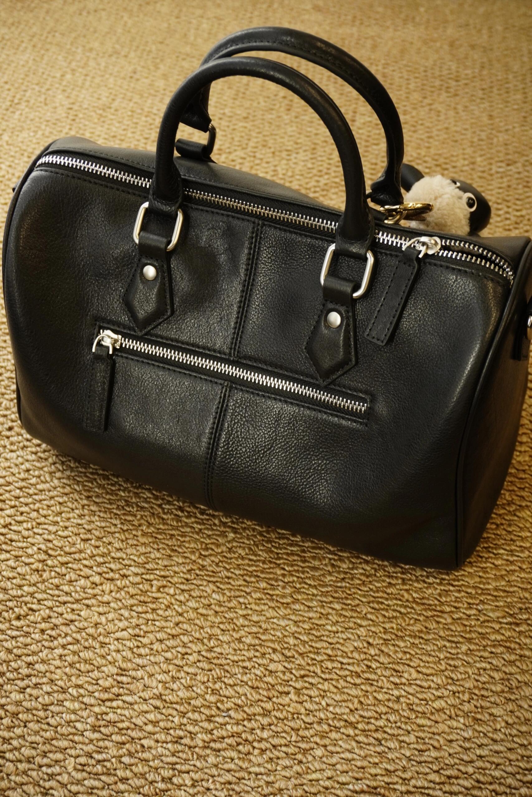 Large Cowhide Leather Boston Bag, Vintage Matte Leather Crossbody & Commuter Satchel with Sheep Charm