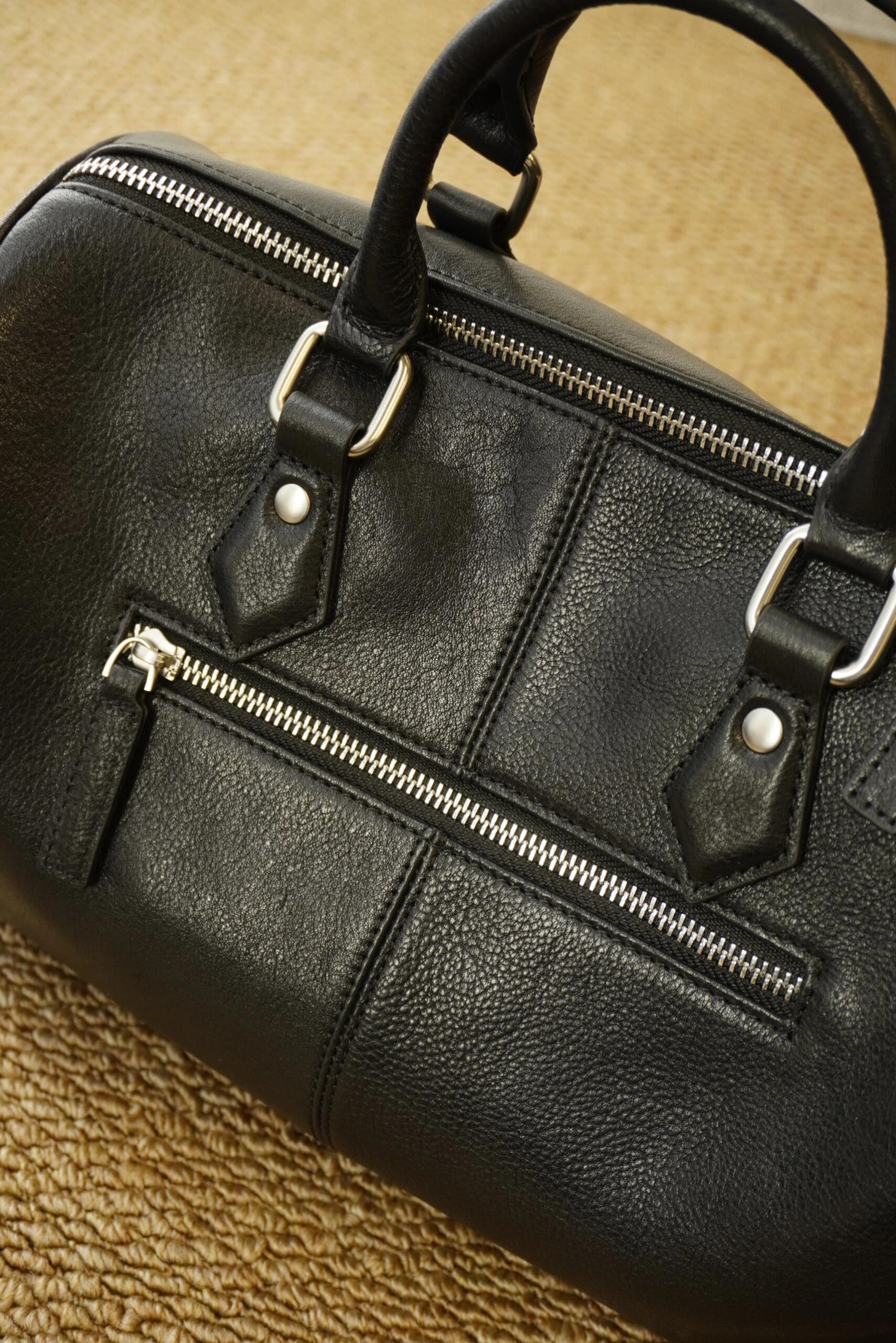 Large Cowhide Leather Boston Bag, Vintage Matte Leather Crossbody & Commuter Satchel with Sheep Charm