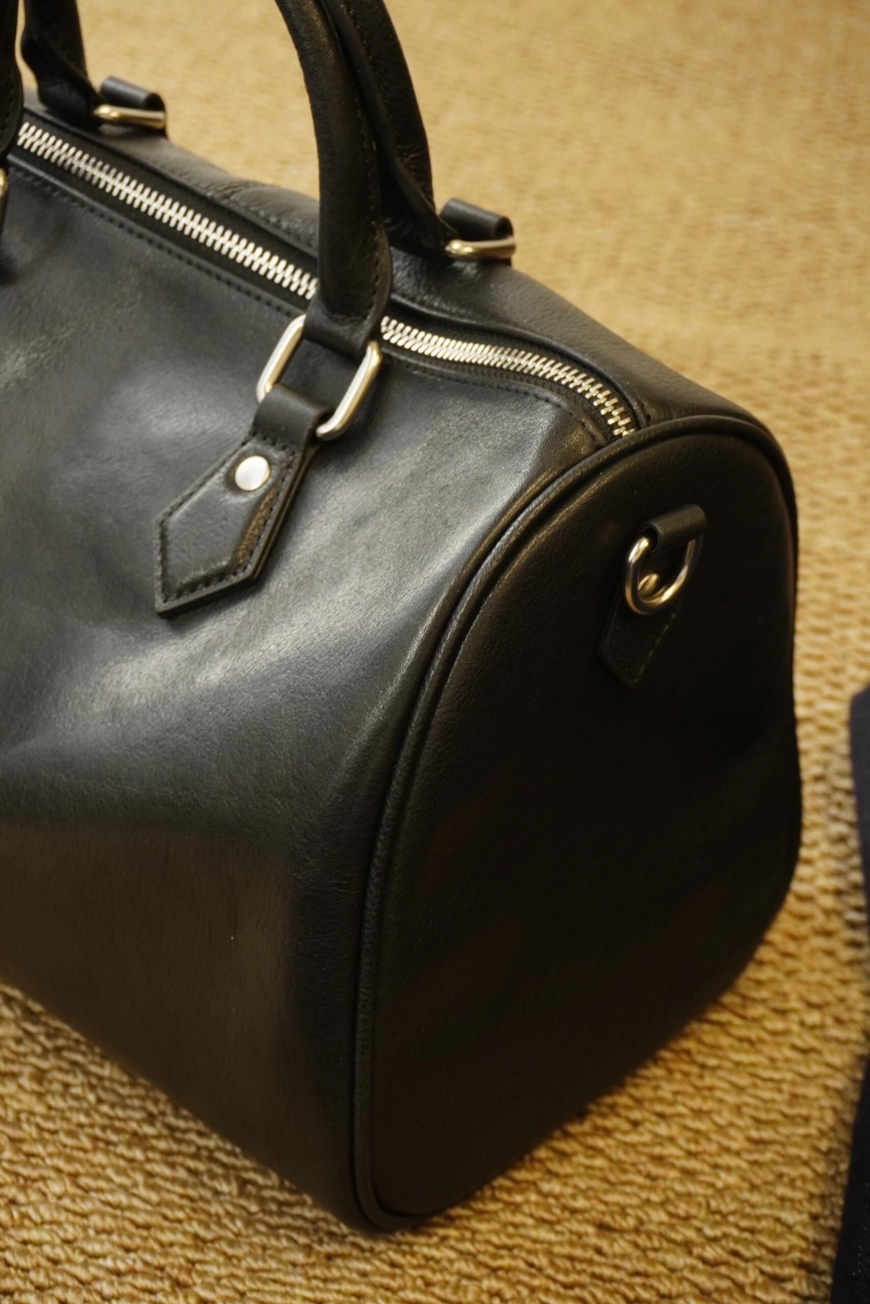 Large Cowhide Leather Boston Bag, Vintage Matte Leather Crossbody & Commuter Satchel with Sheep Charm
