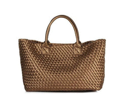 Large Handwoven Vegan Leather Tote/Weekend Bag in Onyx I Trendy Boutique Style ! Handmade Gift for Her - Alexel Crafts