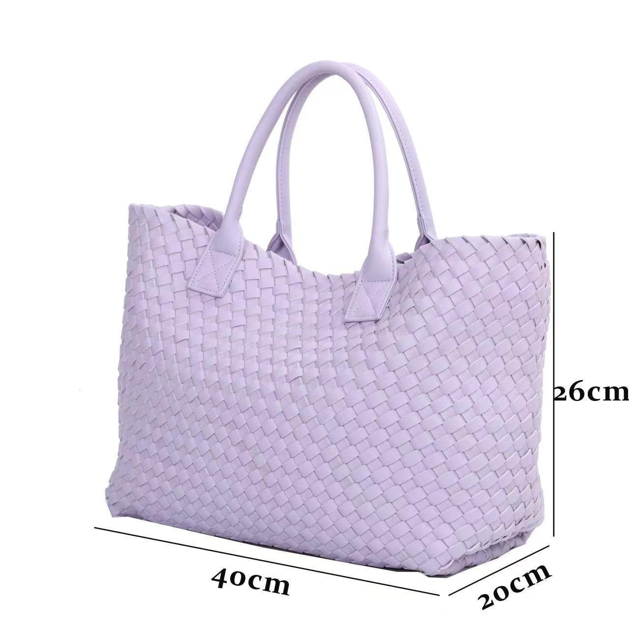 Large Handwoven Vegan Leather Tote/Weekend Bag in Onyx I Trendy Boutique Style ! Handmade Gift for Her - Alexel Crafts